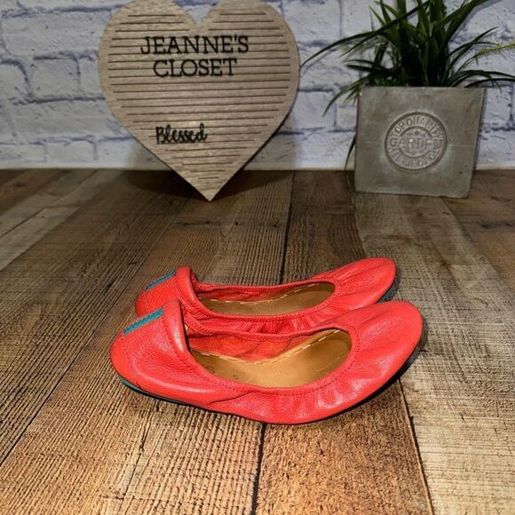 TIEKS by Gavrieli Poppy Orange Coral Leather Ballet Flats Foldable Slip On 6 - Picture 8 of 10